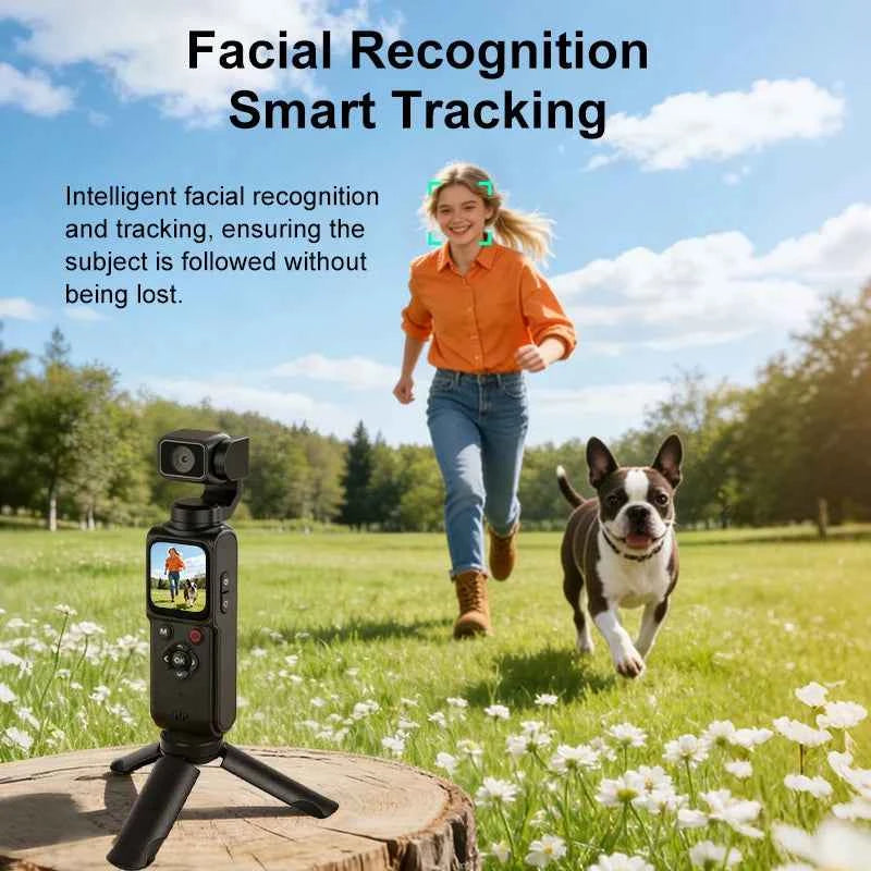 4K Vlog Pocket Gimbal Camera with 330° Face Tracking, 18x Zoom, WiFi, 2400mAh Battery–Handheld Stabilizer for YouTube,TikTok