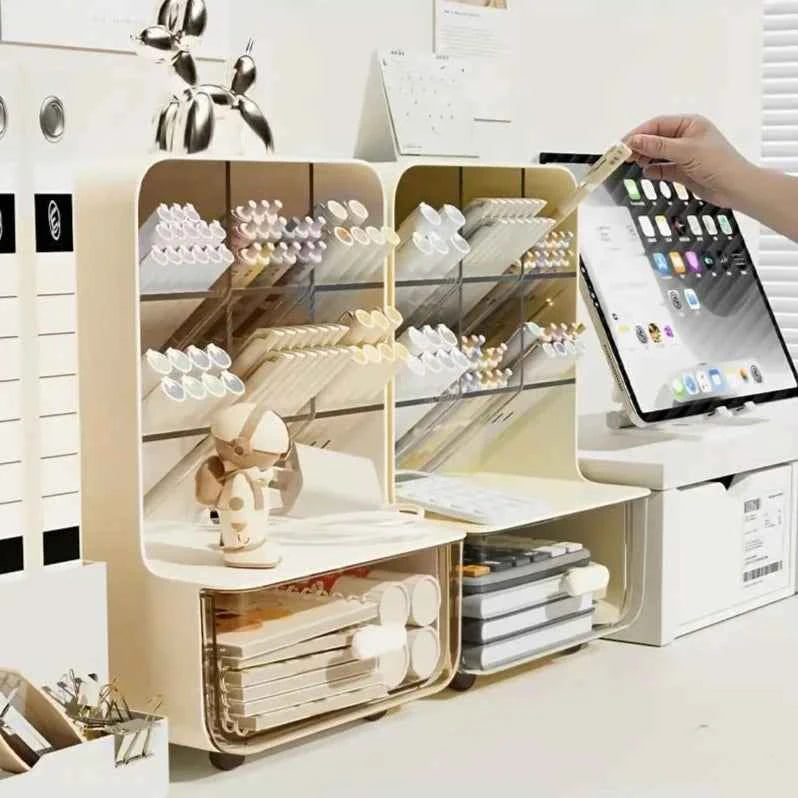 Multi-Layer Desk Organizer Large Capacity Office Accessories Slanted Insert Pencil Holder Storage Box Stationery Supplies School