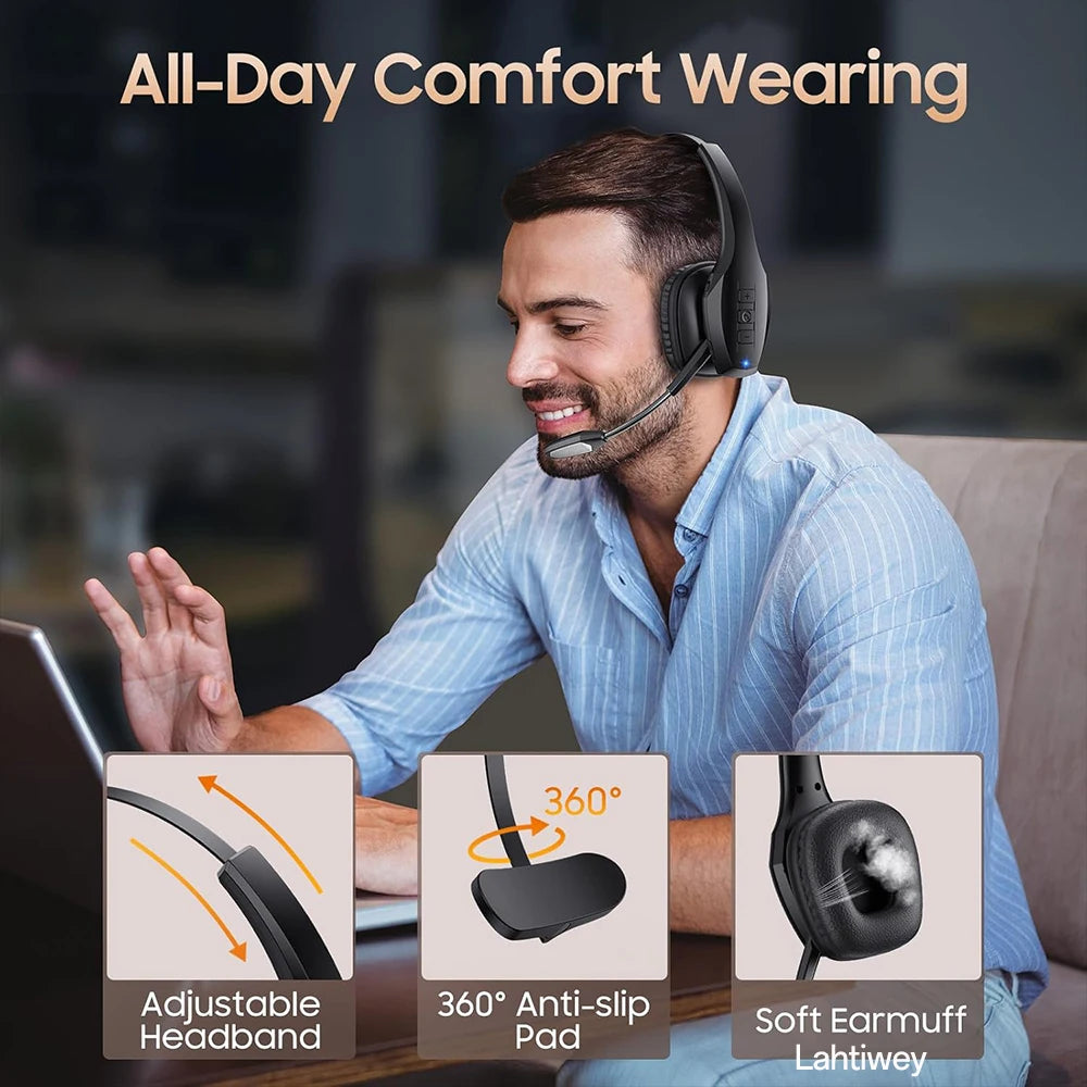 Trucker Bluetooth Headset, Wireless Headset with Mic, Bluetooth Headsets with Dual Noise Cancelling Microphone & Mute Button