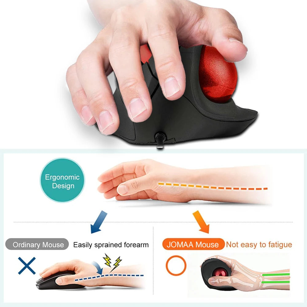 JOMAA Wired Trackball Mouse Vertical Ergonomic Mice Thumb Control Smooth Tracking Roller Ball Tilt Scroll Computer Mouse
