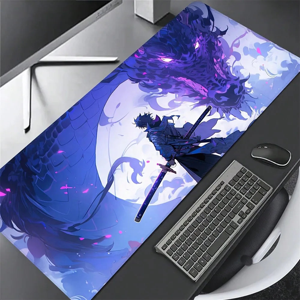 Purple Dragon Mouse Pad Anime Design Desk Mat Office Desk Accessories With Stitched Edge Non-Slip XXL Mousepad Rubber Base Keyboard Pad 35.4x15.7 Inch E-Sports