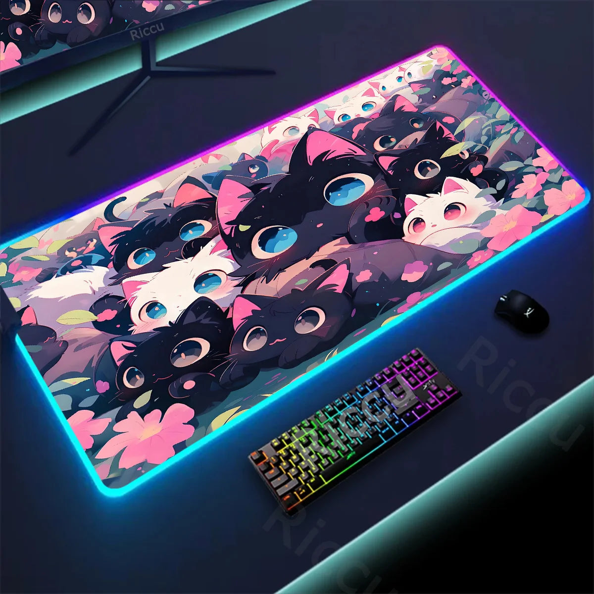 RGB Mousepad Pink Cloud Cat Cartoon Deskmat LED Backlight Gaming Keyboard Rug Computer Office Accessories Kawaii Anime Mouse Pad - WinSupport Tech