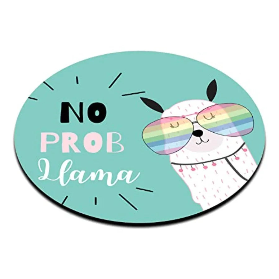 Mouse Pad No Prob Llama with Glasses Motivational Quotes Non-Slip Round Mousepad
