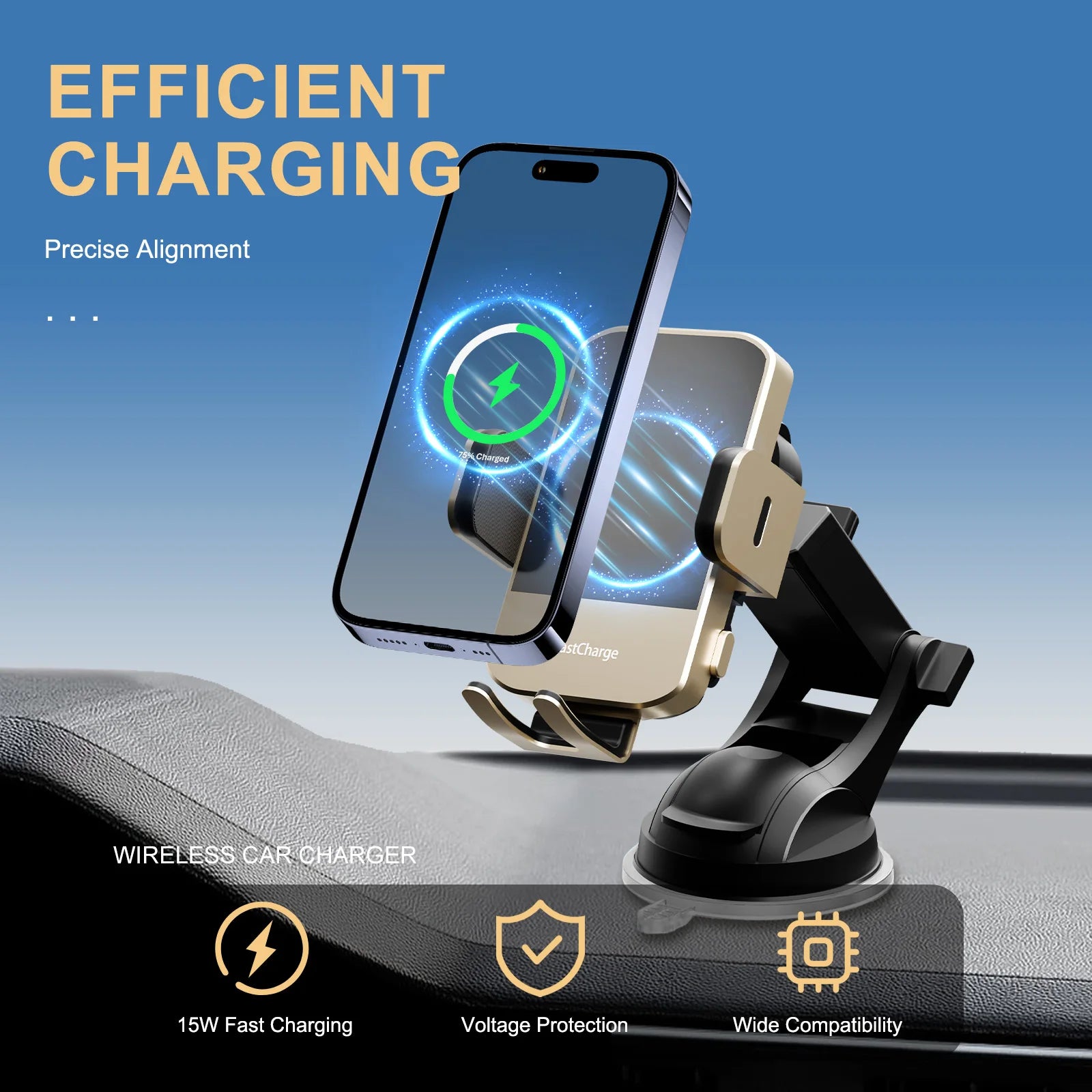 Wireless Car Charger Phone Holder 15W Fast Charge Station Mount Phone For IPhone 16 15 14 13 12 Pro Max 11 XR XS Samsung Galaxy