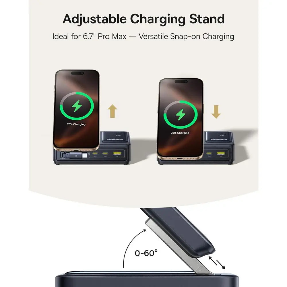 5-in-1 140W Charging Station – Qi2 15W Magnetic Wireless Charger with 100W Retractable USB-C Cable, GaN Fast Charging Dock for Desktop & MagSafe.