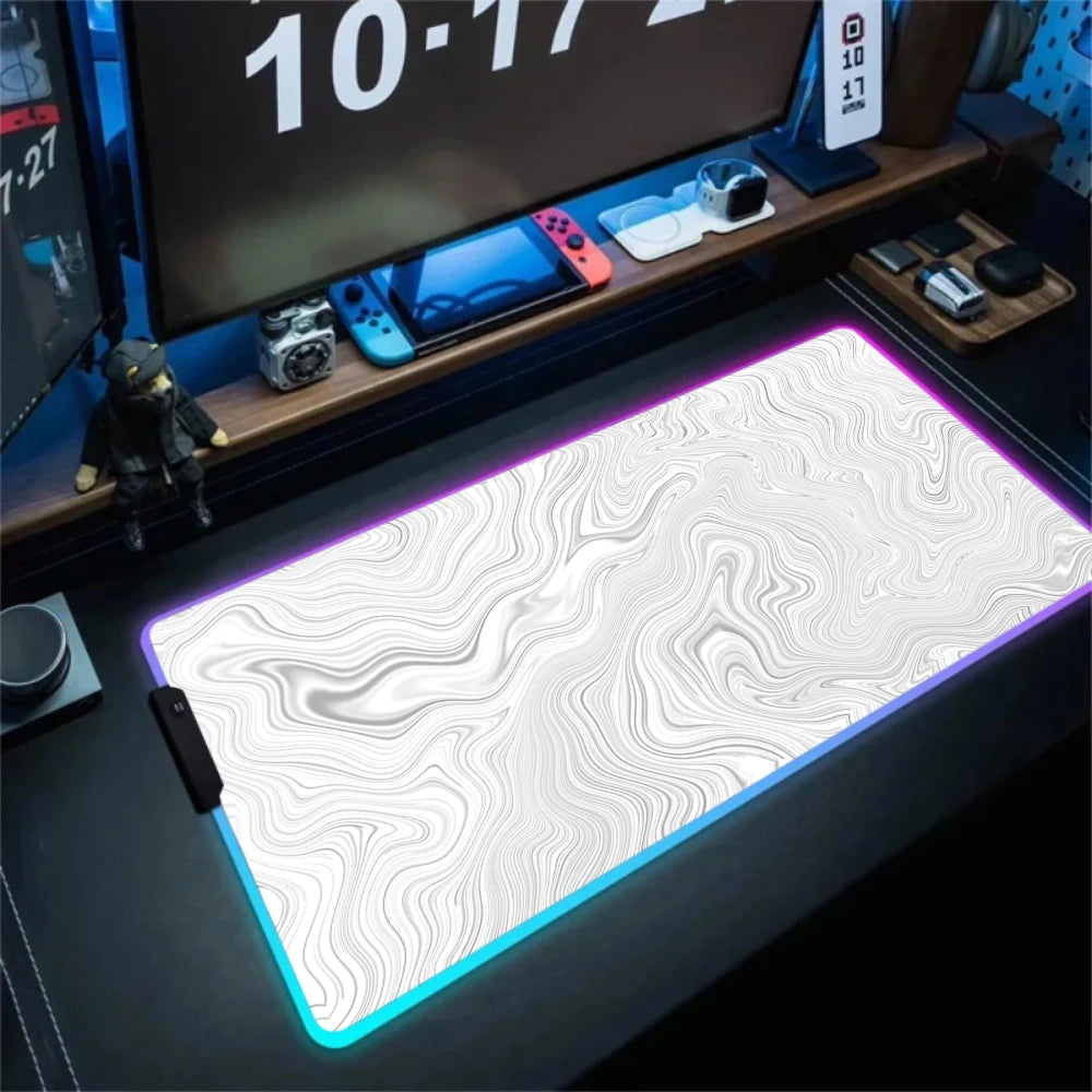 Anime Led Mouse Pad Strata Liquid White RGB Desk Carpet XL Luminescence Mouse Mat With Backlight Line Rubber anti slip Mousepad
