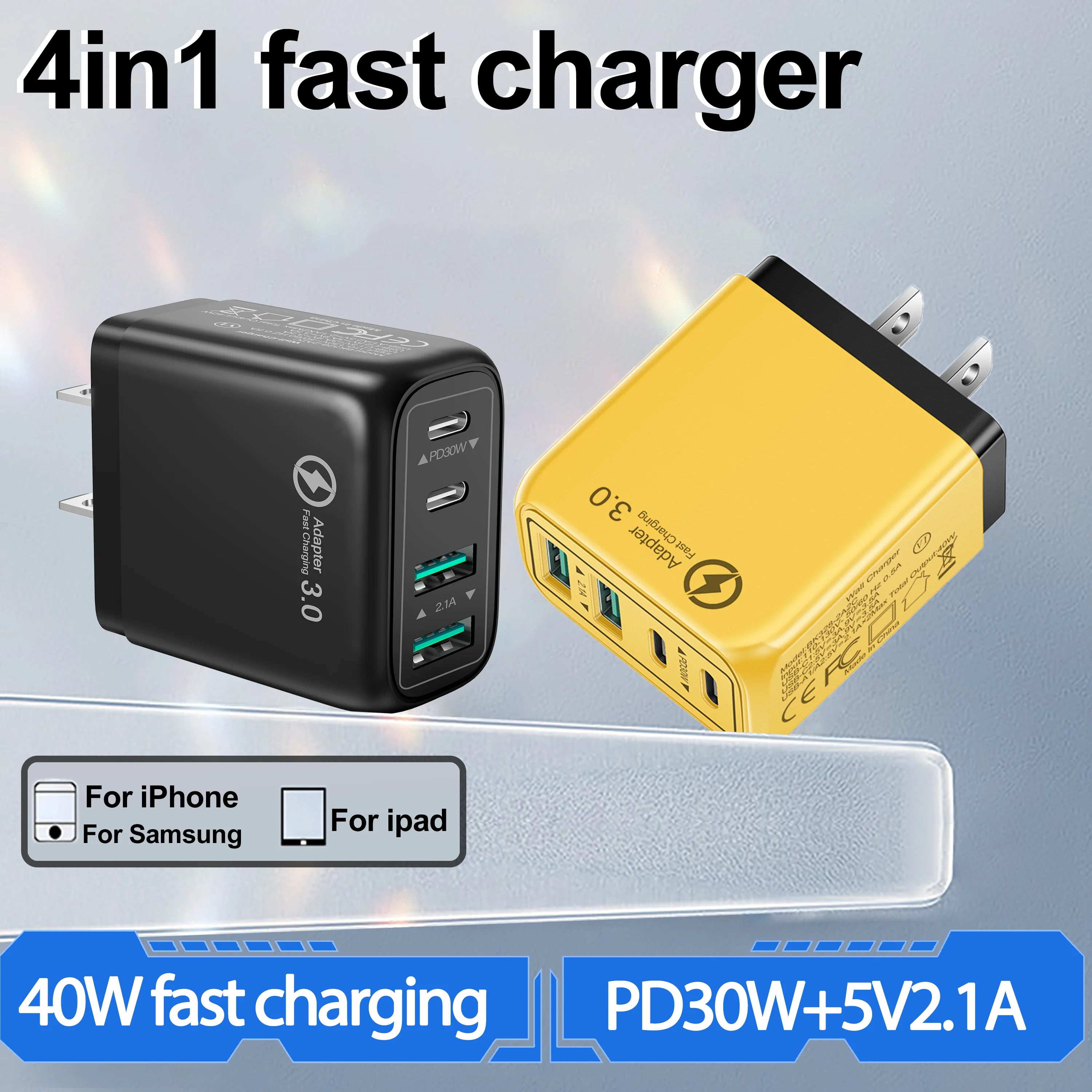 USB-C Charger, 4-Port Type-C Wall Charger, 40W Fast Charging Power Adapter — Compatible with iPhone 17/16/15/14 Plus/13, iPad, S