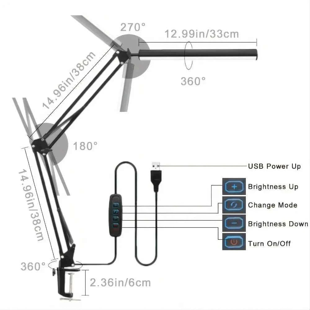 LED Desk Lamp for Home,Reading,Adjustable Eye-Caring Desk Light with Clamp, 3 Color Modes,10 Brightness Table Lamps