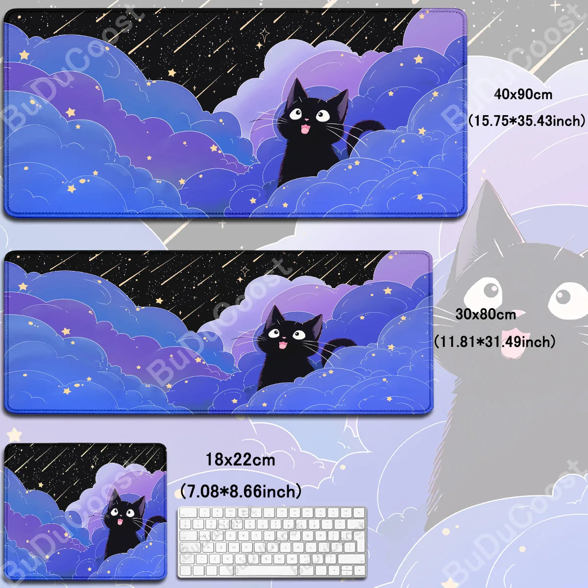 Kawaii Black Cat Mousepad Fast Delivery Keyboard Desk Mat 40x90cm Lock Edge Extend Mouse Pad Starlit Sky Office Table Protection