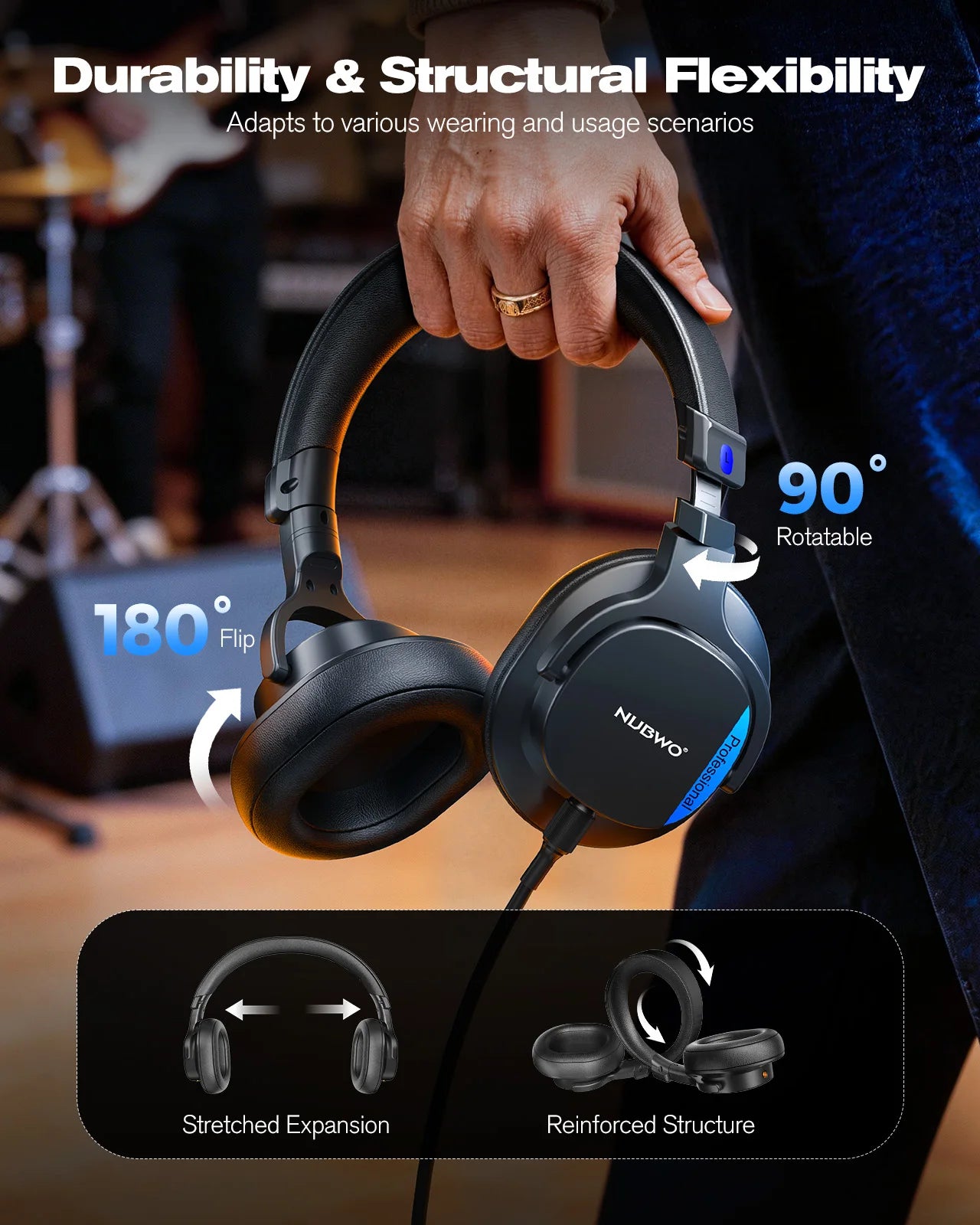 NEW NUBWO HD01 Studio Wired Headphones Hi-Res Over Ear Headphones 180° Flip Earpads 45mm Drivers Professional Monitor Headsets