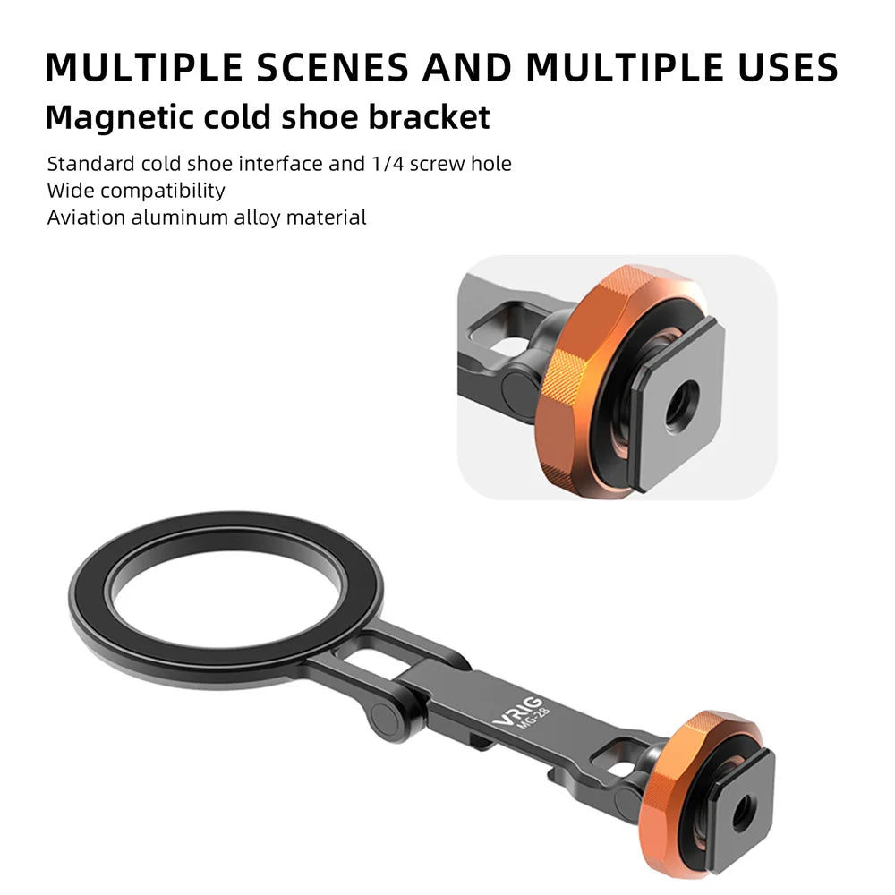 VRIG Magnetic Cold Shoe Mount Phone Holder W 1/4 Phone Tripod Mount for MagSafe iPhone 16 15 14 Samsung Camera Mic Light Monitor