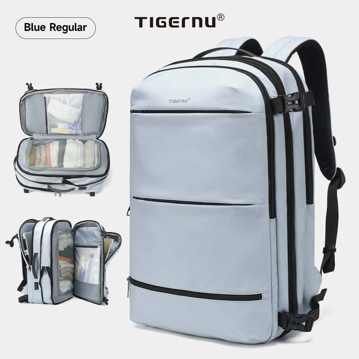 Tigernu Vacuum Compression Backpack Men Women Expandable Travel Backpacks Luggage With USB Large Capacity For 17 Laptop Back