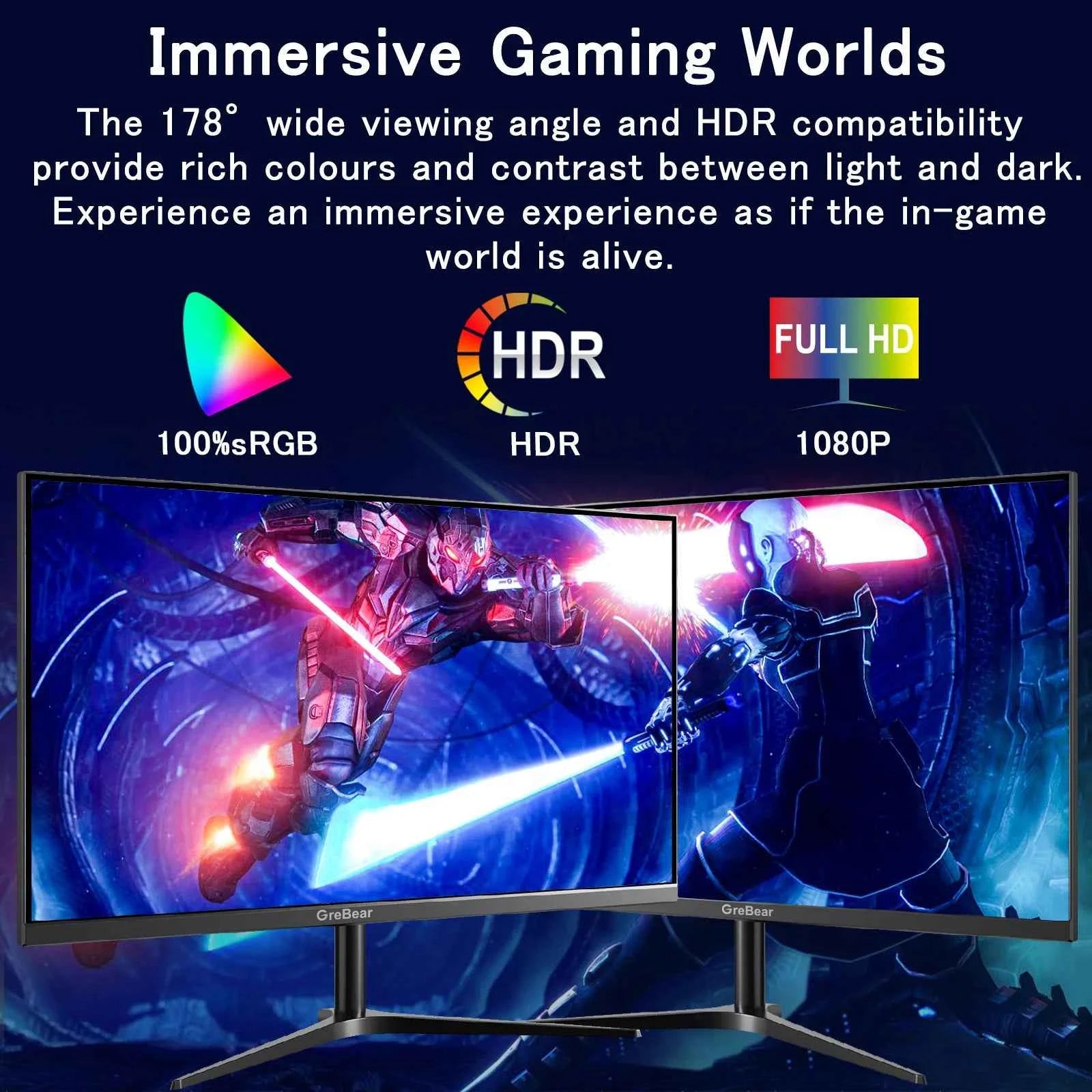 GreBear 165 Gaming Monitor 24 Inch - FHD 1080P IPS Screen 1ms (GTG) Home Office Computer Display, FreeSync Technology