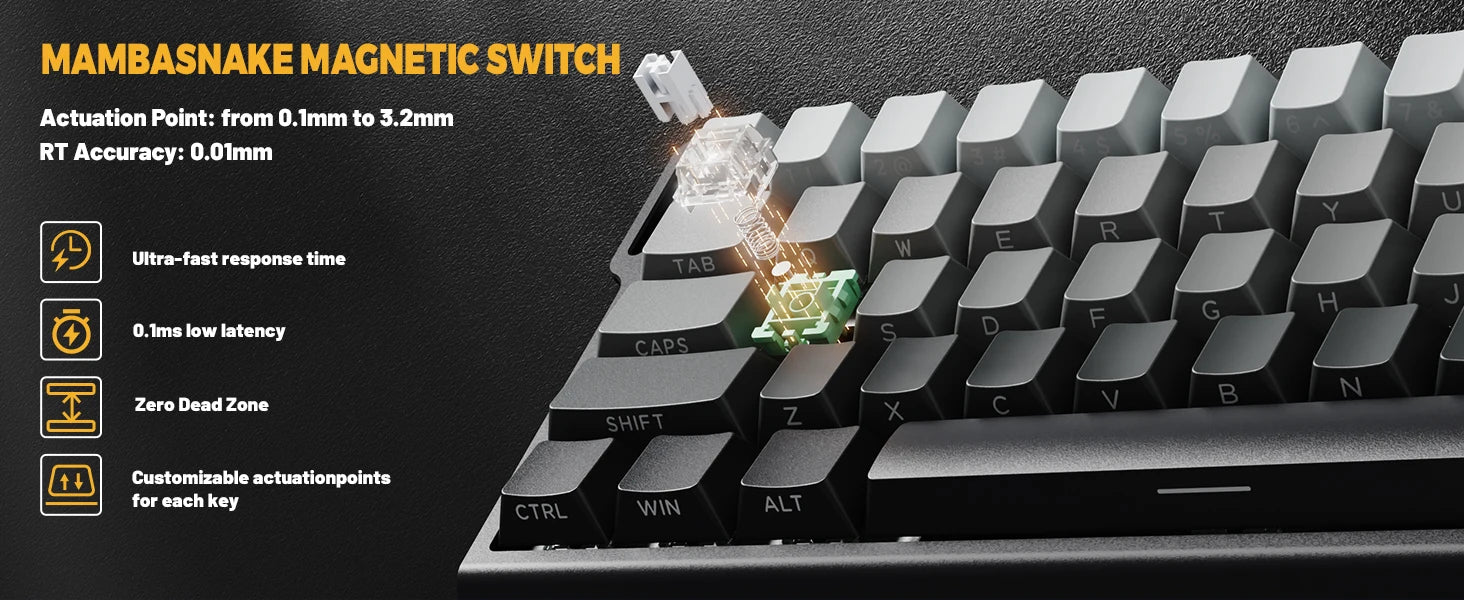 X60 HE 60% Rapid Trigger Wireless Gaming Keyboard,Hall Effect Magnetic Switches,Adjustable Actuation,8KHz Polling Rate
