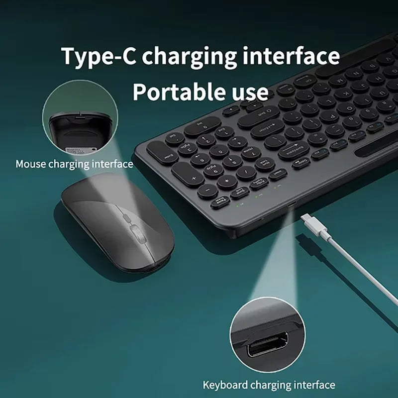 Bluetoot Wireless Keyboard and Mouse Set with Card Slot Tablet Stand Wireless Keyboard for iPad Windows Mac OS