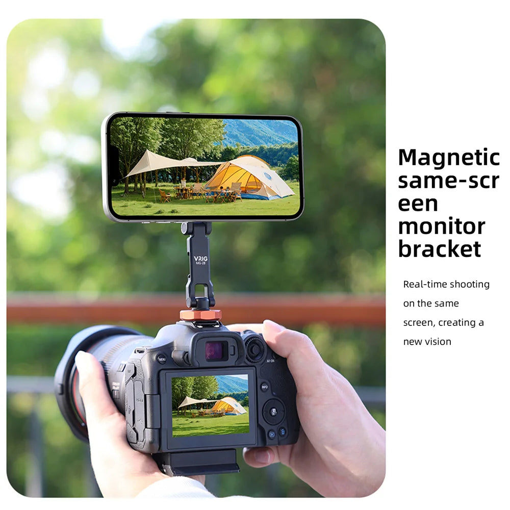 VRIG Magnetic Cold Shoe Mount Phone Holder W 1/4 Phone Tripod Mount for MagSafe iPhone 16 15 14 Samsung Camera Mic Light Monitor