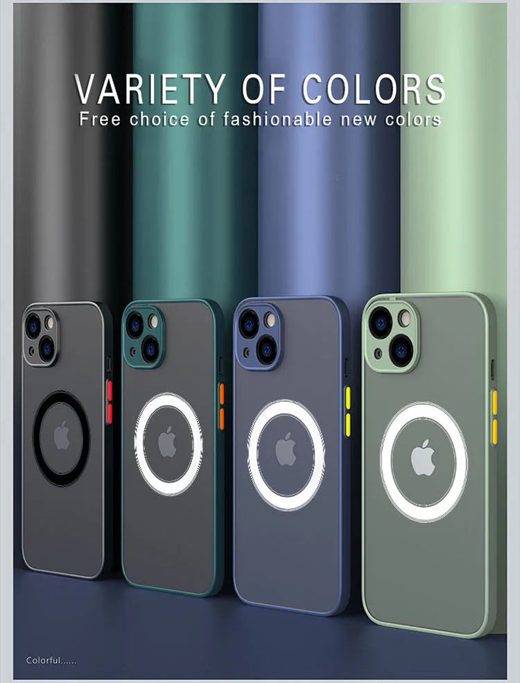 for iPhone 16 15 14 13 12 11 Pro Max Plus Mini XS XR SE 7 8 Case Wireless Charge Magnetic Magsafe Skin Matte Cover Shell Fundas