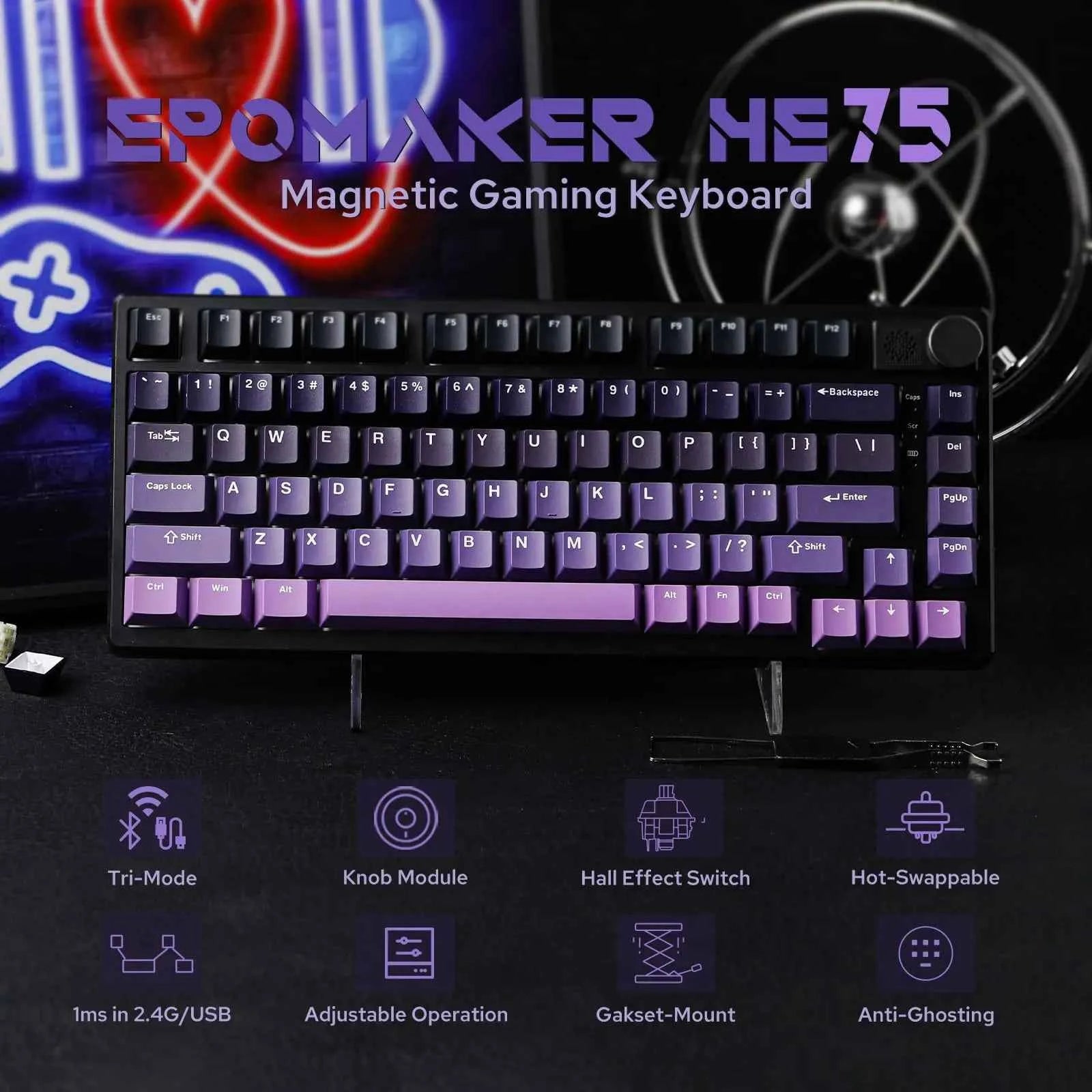 EPOMAKER HE75 Mag 75% Hot-Swap Gasket-Mounted Wired/Bluetooth/2.4GHz Wireless Mechanical Keyboard with RGB Backlight for Mac/WIN