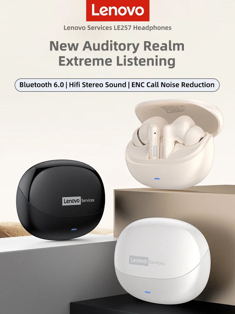 Lenovo LE257 Wireless Bluetooth 6.0 Earphones HiFi Sound ENC Call Noise Reduction TWS Headphones Gaming Sports Headset with Mic
