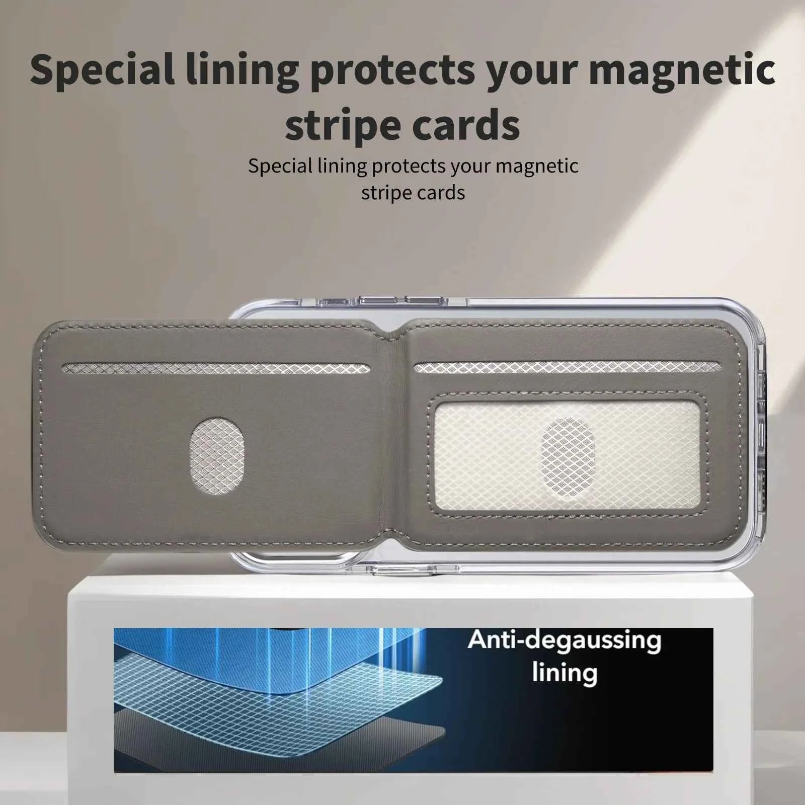 Luxury Leather Cellphone Magsafe Magnetic Card Holder For IPhone 12 13 14 15 16 17 Pro Max Plus RFID Anti-Skimming Bank ID Card