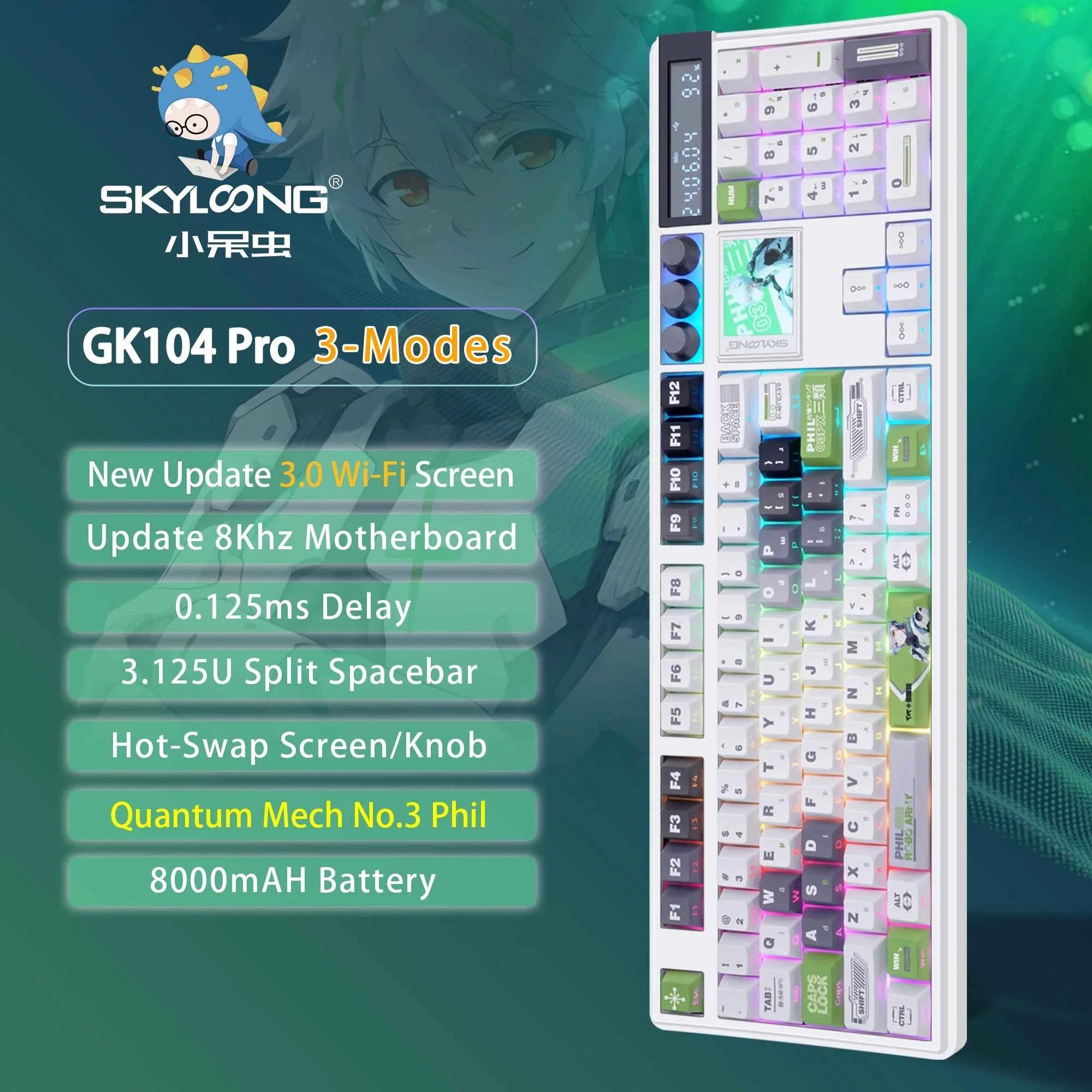 SKYLOONG GK104 Pro Mechanical E-sport Gamer Keyboard Full-Size Wireless Keyboard RGB Backlit Hot-Swappable Game Keyboard for PC