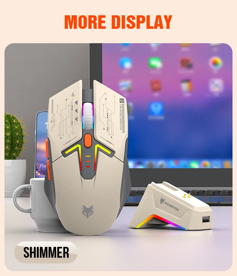 H2 Mouse, lightweight S205, three-mode wireless Bluetooth mouse for gaming, charging, RGB lighting, suitable for