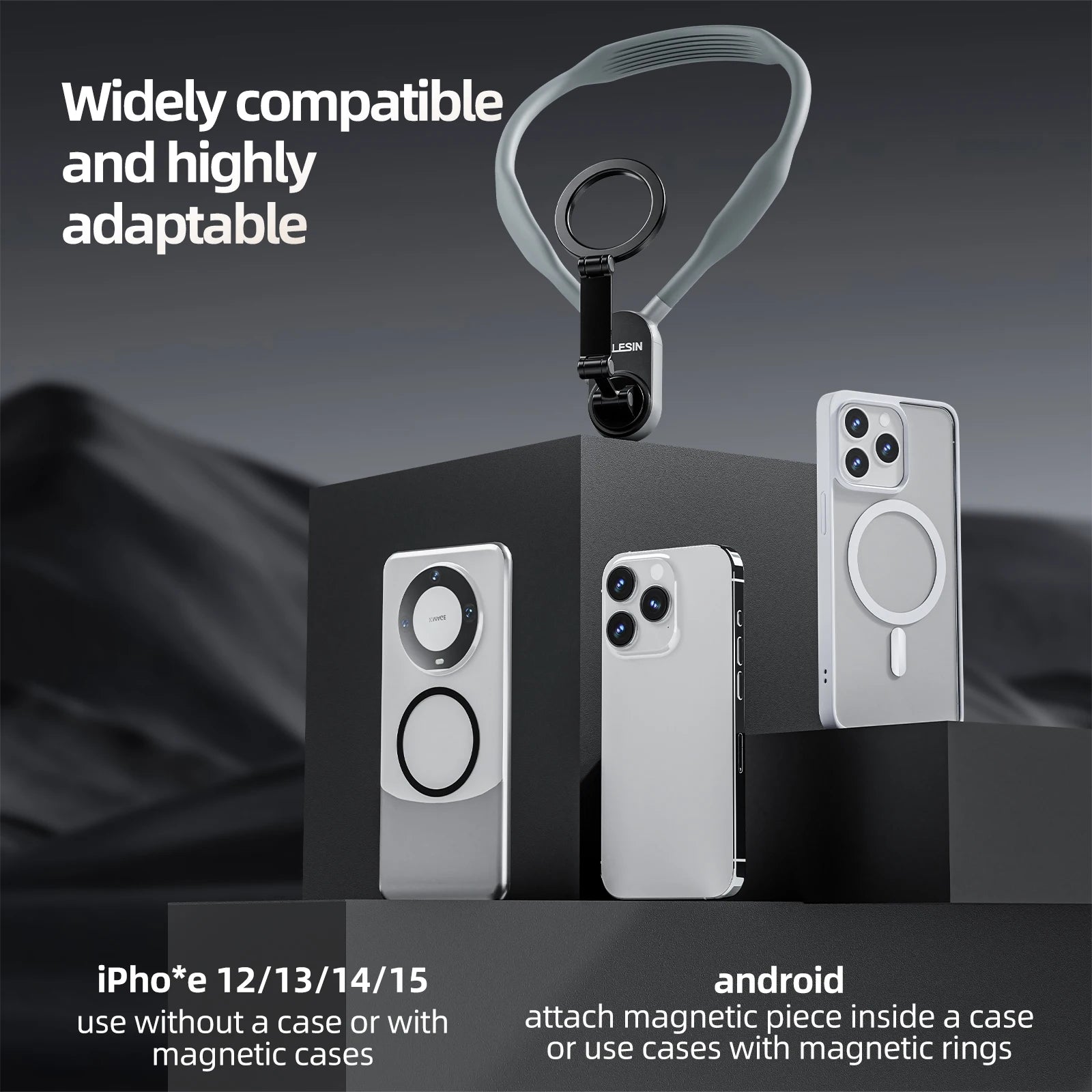 TELESIN Silicone Magnetic Neck Mount Quick Release Phone Stand Universal Compatible with iPhone MagSafe Samsung Huawei Xiaomi