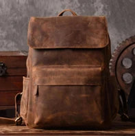 Vintage Crazy Horse Genuine Leather Backpack Men Bagpack Cowhide Hiking Backpack 17