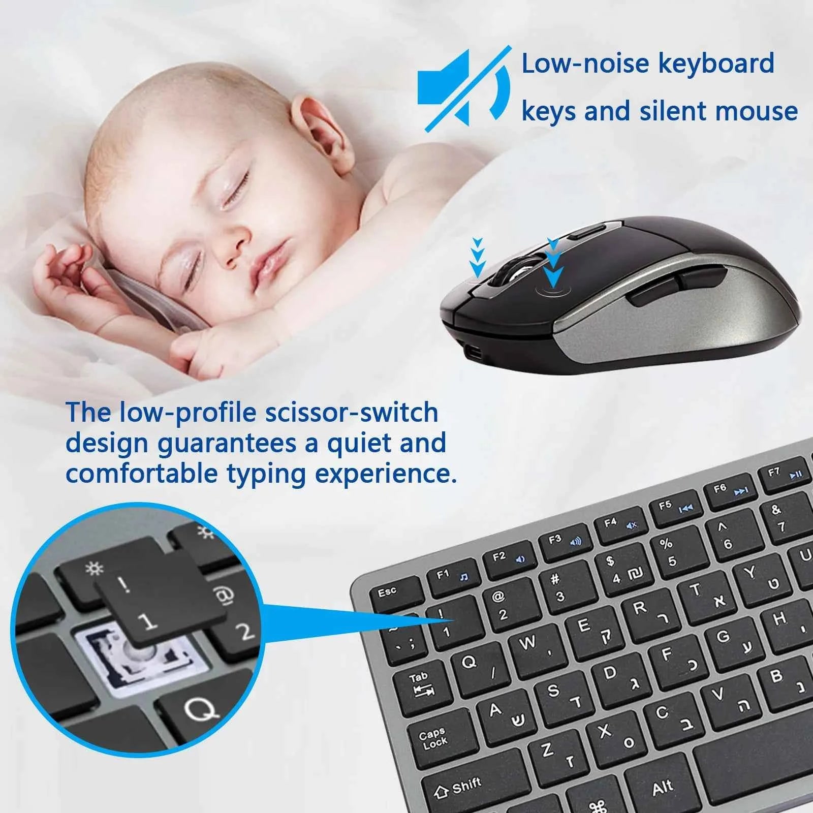 Wireless Keyboard and Mouse Combo Rechargeable Russian Korean English Keycap Slim Computer Keyboard & Silent Mouse Set