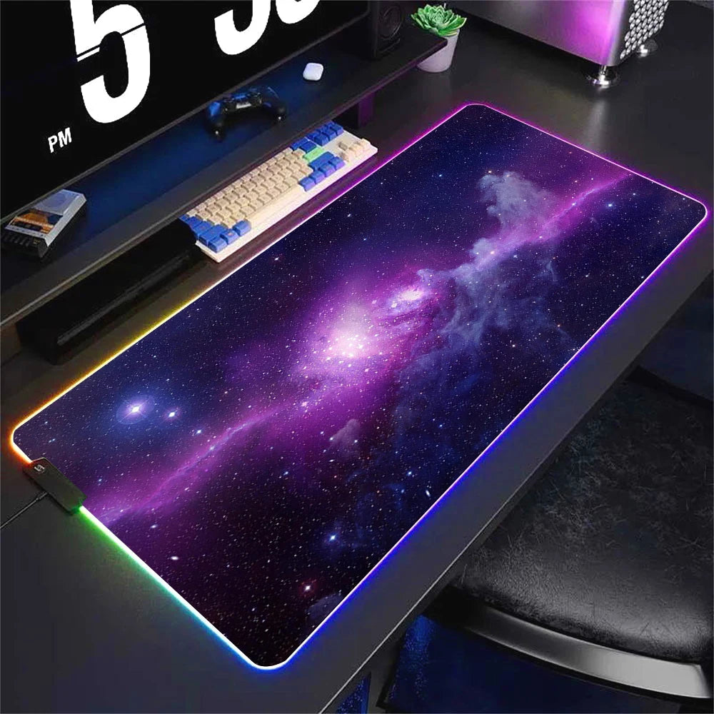 Universe RGB Gaming Mousepad Space Mouse Mats LED Large Gamer Backlit Mousepads XXL Keyboard Pads Luminous Deskmat Mouse Pad