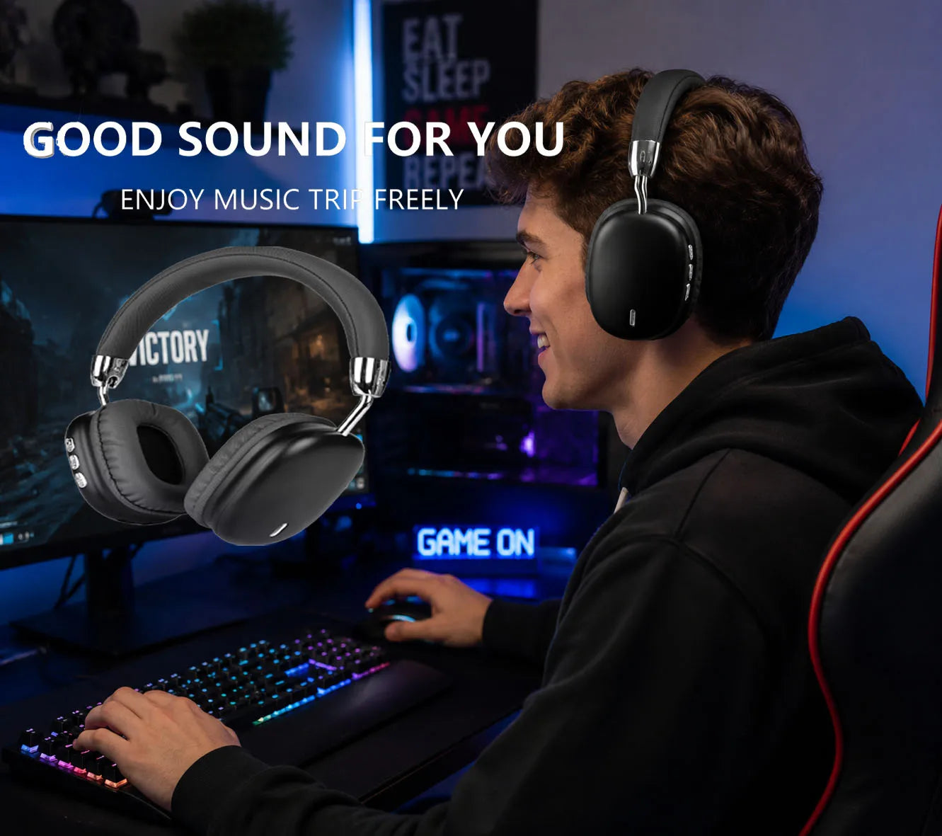 Wireless Over-Ear Bluetooth Headphones, Active Noise Cancelling, HiFi Stereo Sound, Long Battery Life, Comfortable Soft Memory Foam Ear Cushions, Foldable Design for Gaming, Music, Travel, Work, TV, PC, Dual Device Connection