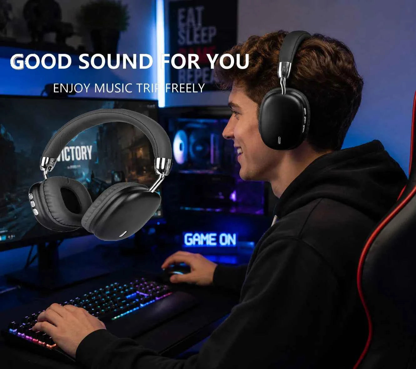 Wireless Over-Ear Bluetooth Headphones, Active Noise Cancelling, HiFi Stereo Sound, Long Battery Life, Comfortable Soft Memory Foam Ear Cushions, Foldable Design for Gaming, Music, Travel, Work, TV, PC, Dual Device Connection
