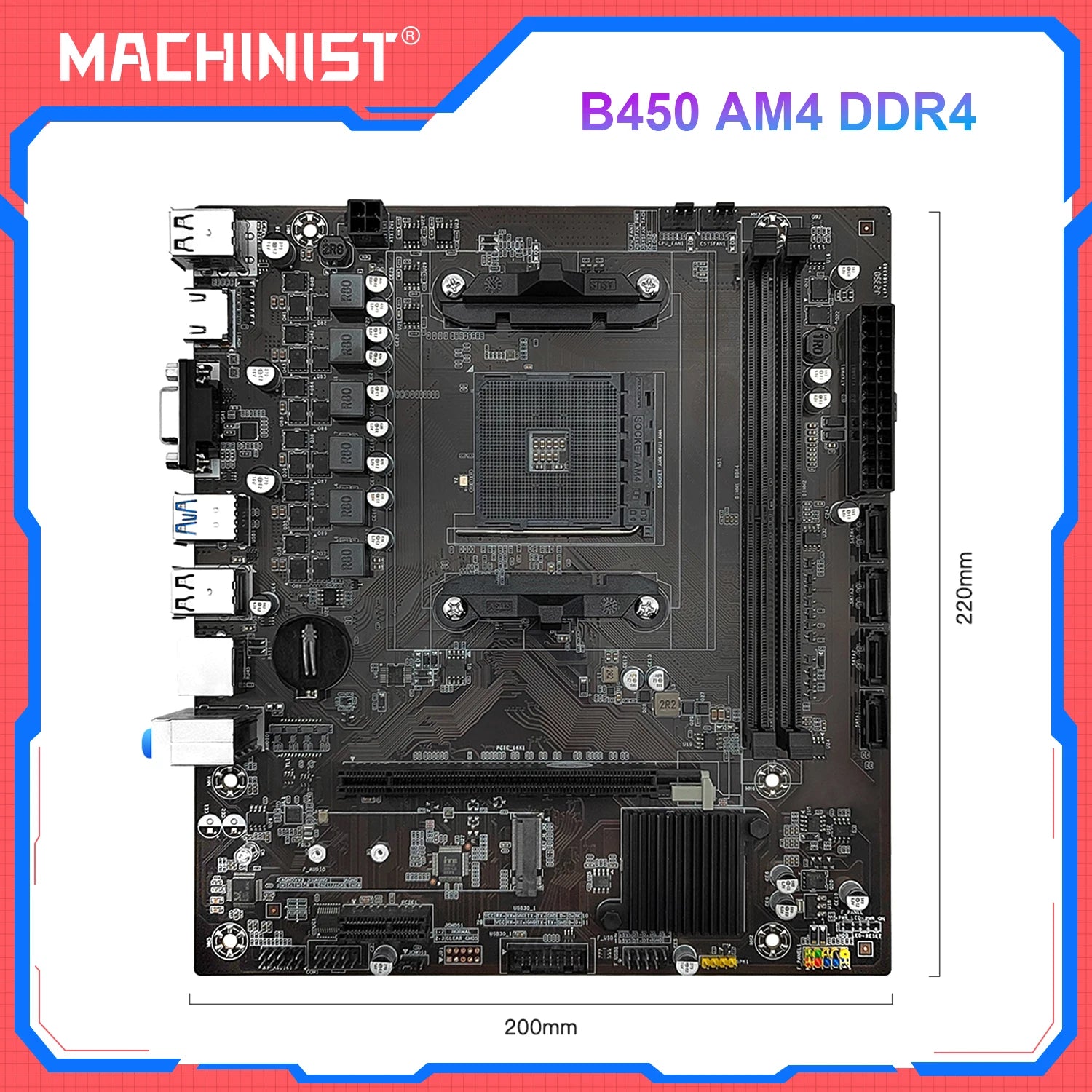 MACHINIST B450 Motherboard AMD Processor DDR4 Memory Dual-channel AM4 Mainboard NVME M.2  (Supports Ryzen 5500 5600 5600G CPU) - WinSupport Tech
