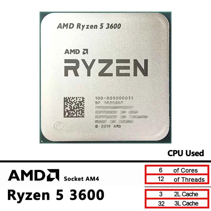 AMD Used Ryzen 5 3600 R5 3600 3.6 GHz GAMING Zen 2 7NM 65W L3=32M Socket AM4, Not New