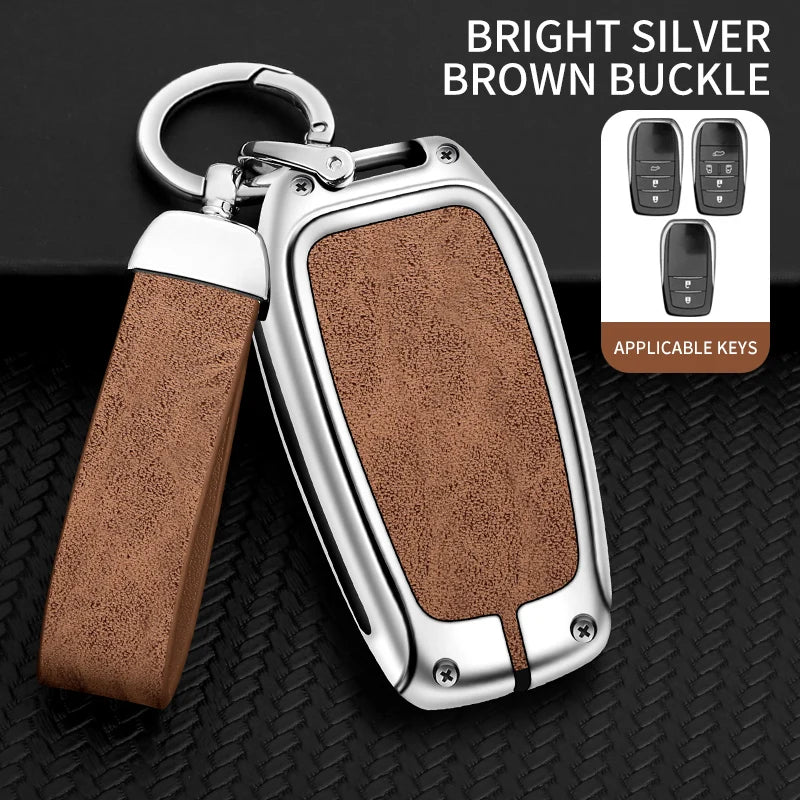 Zinc Alloy Leather Car Key Case Protective Case for Toyota CHR Hilux Fortuner Land Cruiser 200 Camry Corolla Crown RAV4 Highland