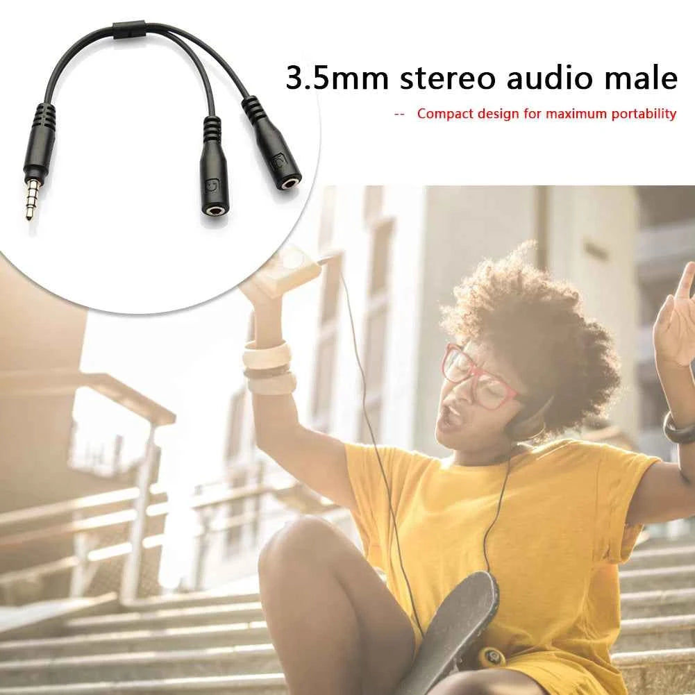 3.5mm Audio Studio Adapter Cable 1 TRRS to 2 TRS Mic Headset Y Splitter Cord for Outdoor Traveling Accessaries Supplies Parts