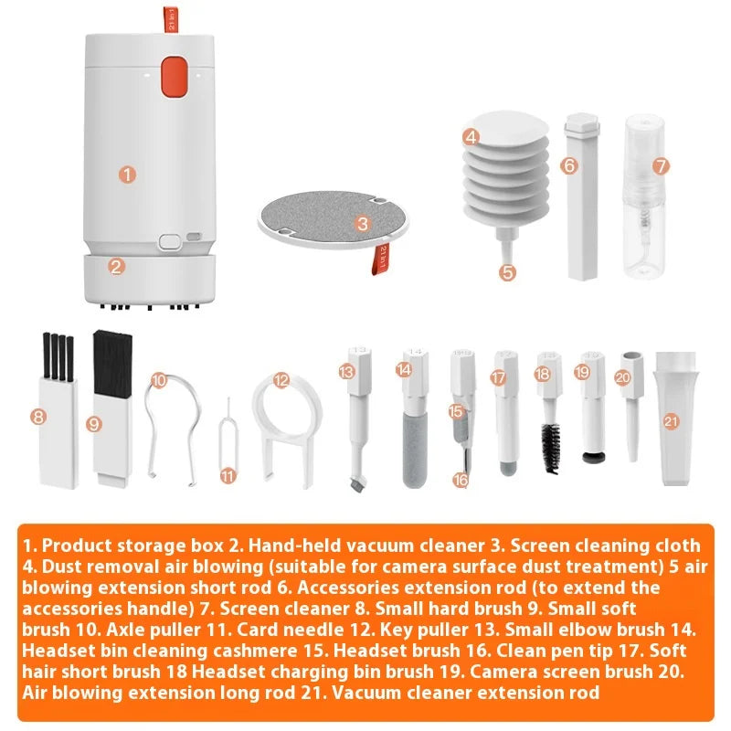 21-in-1 Electric Vacuuming Computer Multi-function Cleaning Brush Kit Camera Headset Keyboard Cleaning Supplies (with detergent)