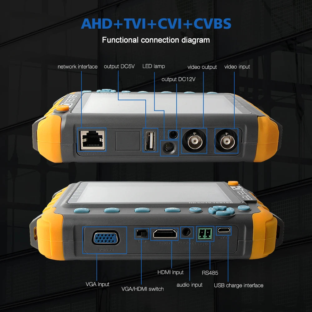 IV8W 8MP 4 in 1 AHD/CVI/TVI CVBS Security Camera Tester Monitor with HDMI VGA Input Audio RS485 PTZ control UTP Cable Tester