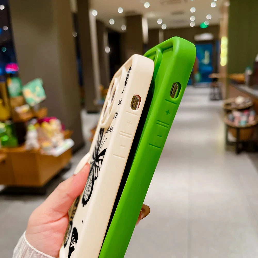 Black Butterfly Silicone Phone Case For iPhone 11 13 14 12 15 17 16 Pro Max Candy Color Soft Cover