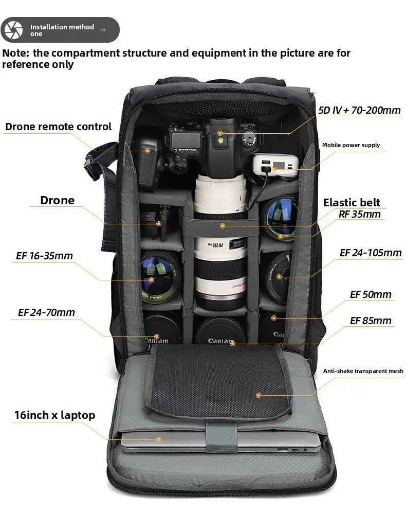 Camera bag - Large capacity double-shoulder photography bag - Camera backpack - Travel and outdoor photography bag