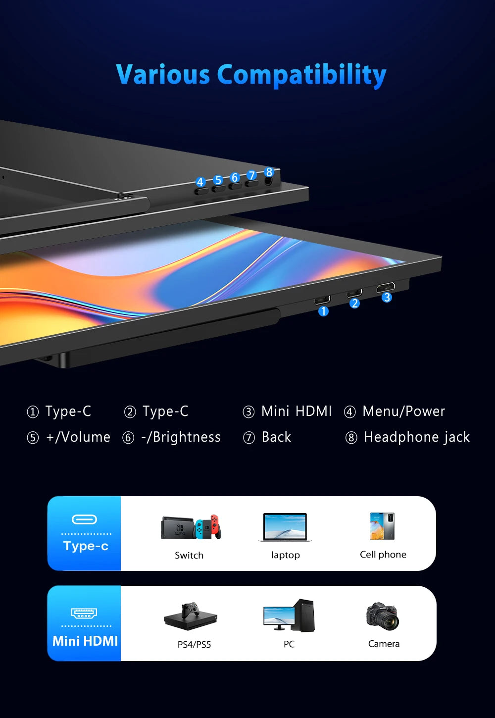 UPERFECT QLED Portable Monitor 16'' 2.5K 2560×1600 16:10 400Nits 100% DCI-P3 HDMI USB-C Travel Gaming Display For Laptop MacBook