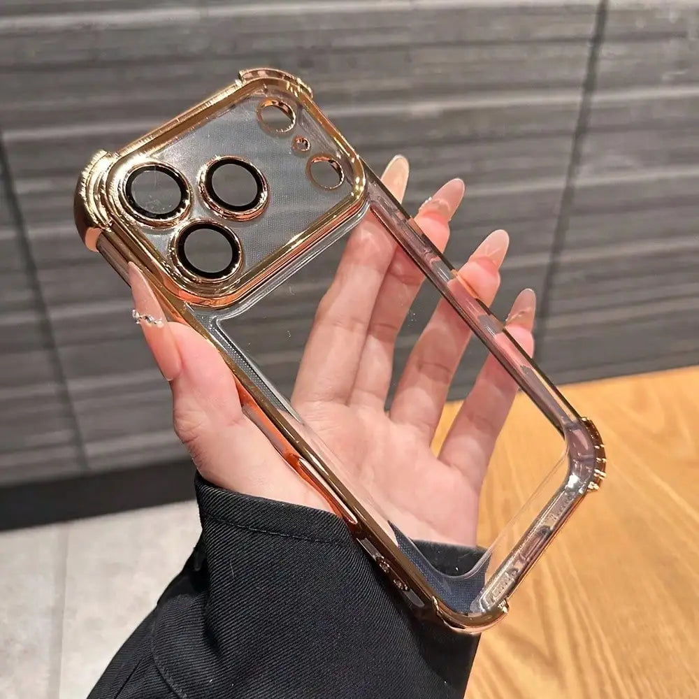 Luxury Cushioned Shockproof Plated Transparent Phone Case For iPhone 17 16 15 14 13 12 11Pro Max Plus