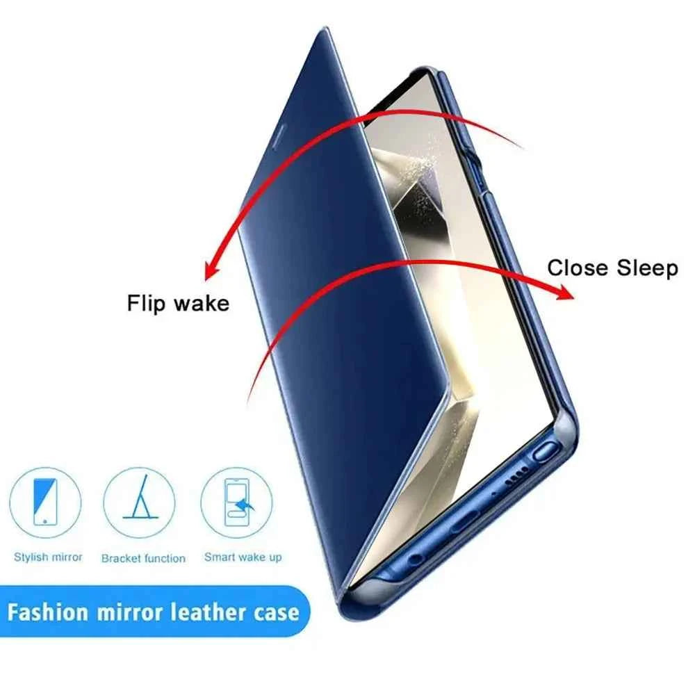Mirror Flip Leather Phone Cases For Samsung Galaxy S26 S25 S24 S22 S23 Ultra S21 Plus FE A56 A36 A55 A35 A15 A34 A16 A54 Cover