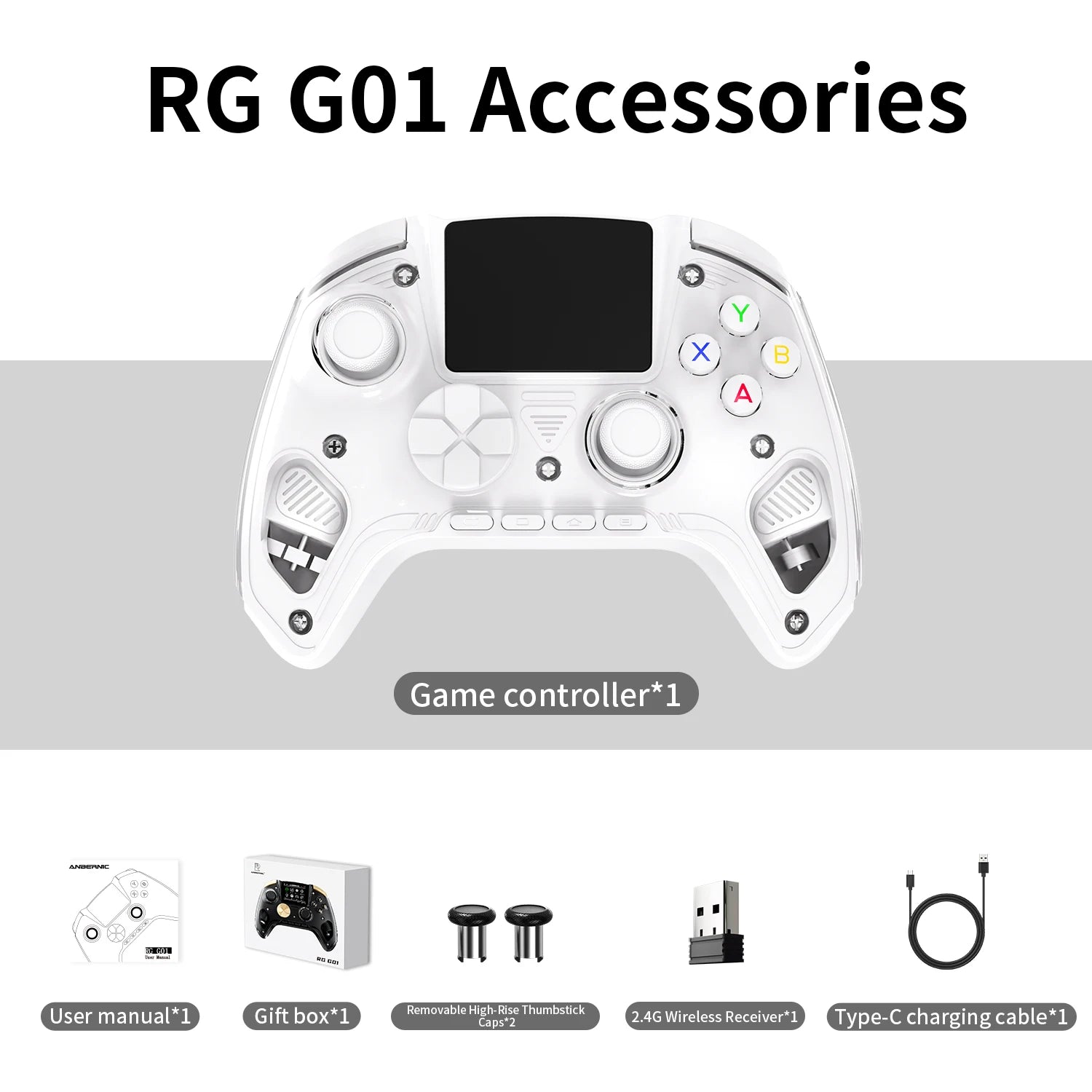 Anbernic RG G01 Interactive Screen Wireless Gaming Controller Compatible with PC/Steam/Linux/Android/Switch/IOS 2.4G Wireless Bluetooth Controller Gamepad Hall Effect Triggers