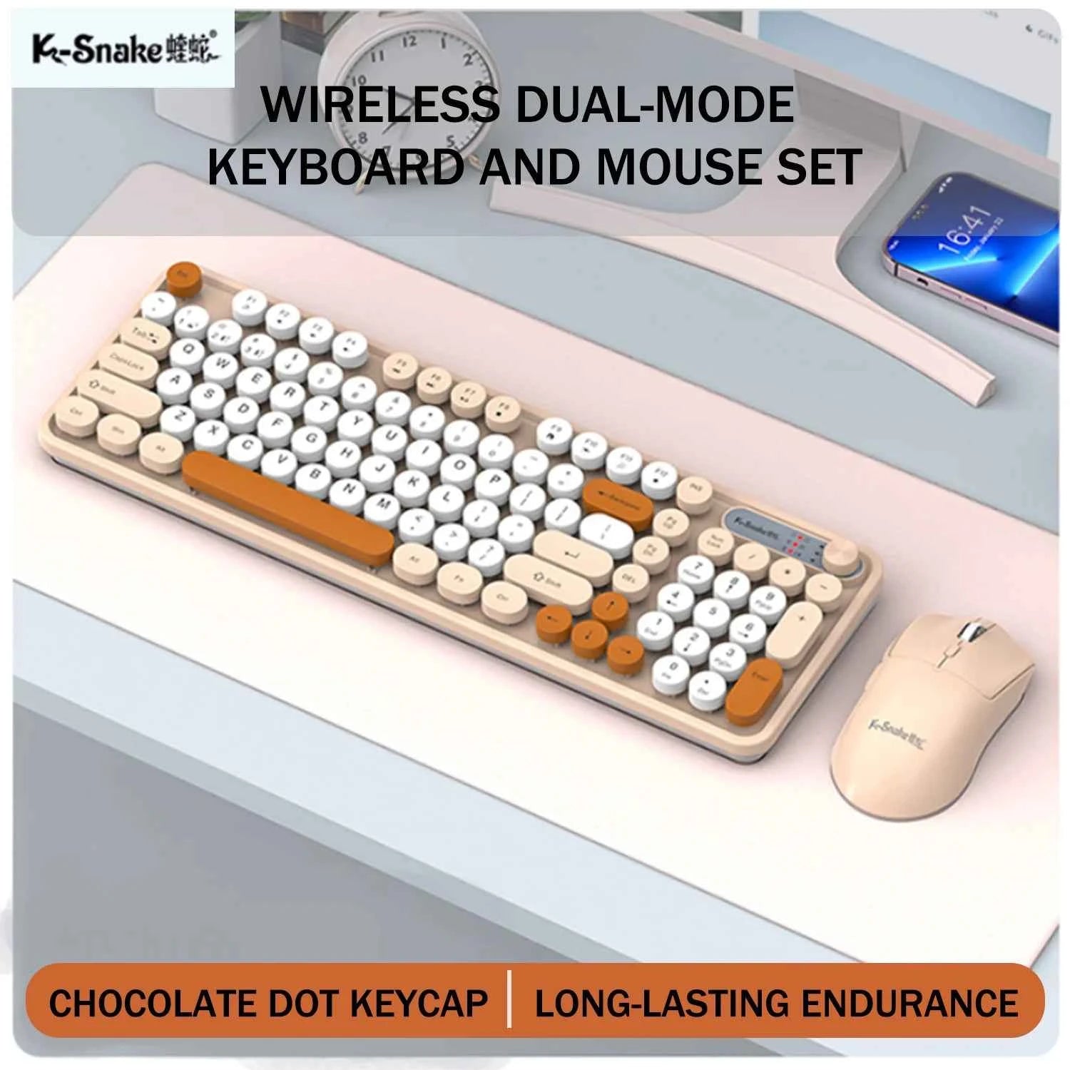 K-snake Wk300 Bluetooth wireless keyboard and mouse set punk keycap mute with volume knob computer office universal