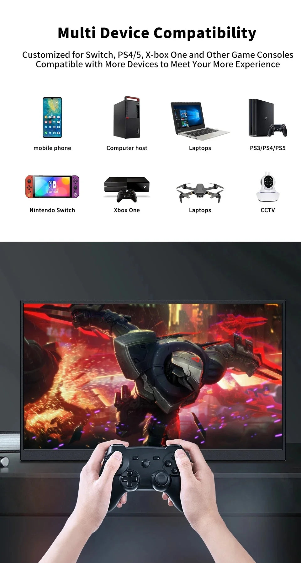 16-Inch Portable Touch Monitor, 1200P HDR 16:10, Non-Touch Optional, External Second Screen for Xbox, PS4/5, Switch, Phone, PC,