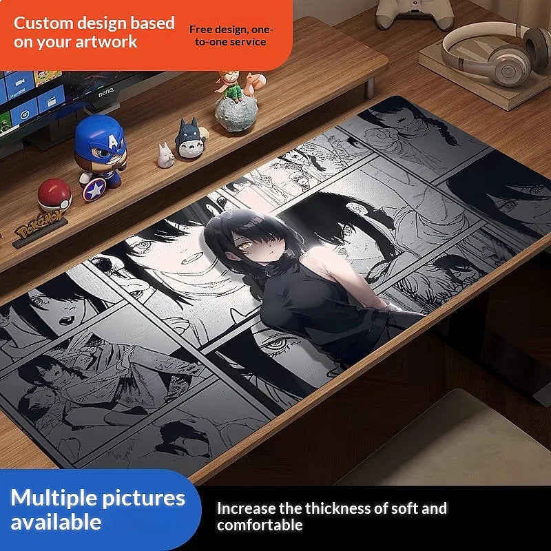 Black White Anime Mouse Pad Oversized Gaming Desk Pad Large Keyboard Mat Office