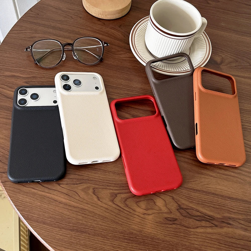 Luxury Leather Texture Phone Case for iPhone 17 pro Max/Air 16/15/14/13/12/11 plus pro Max - Shockproof Soft TPU Cover Shell