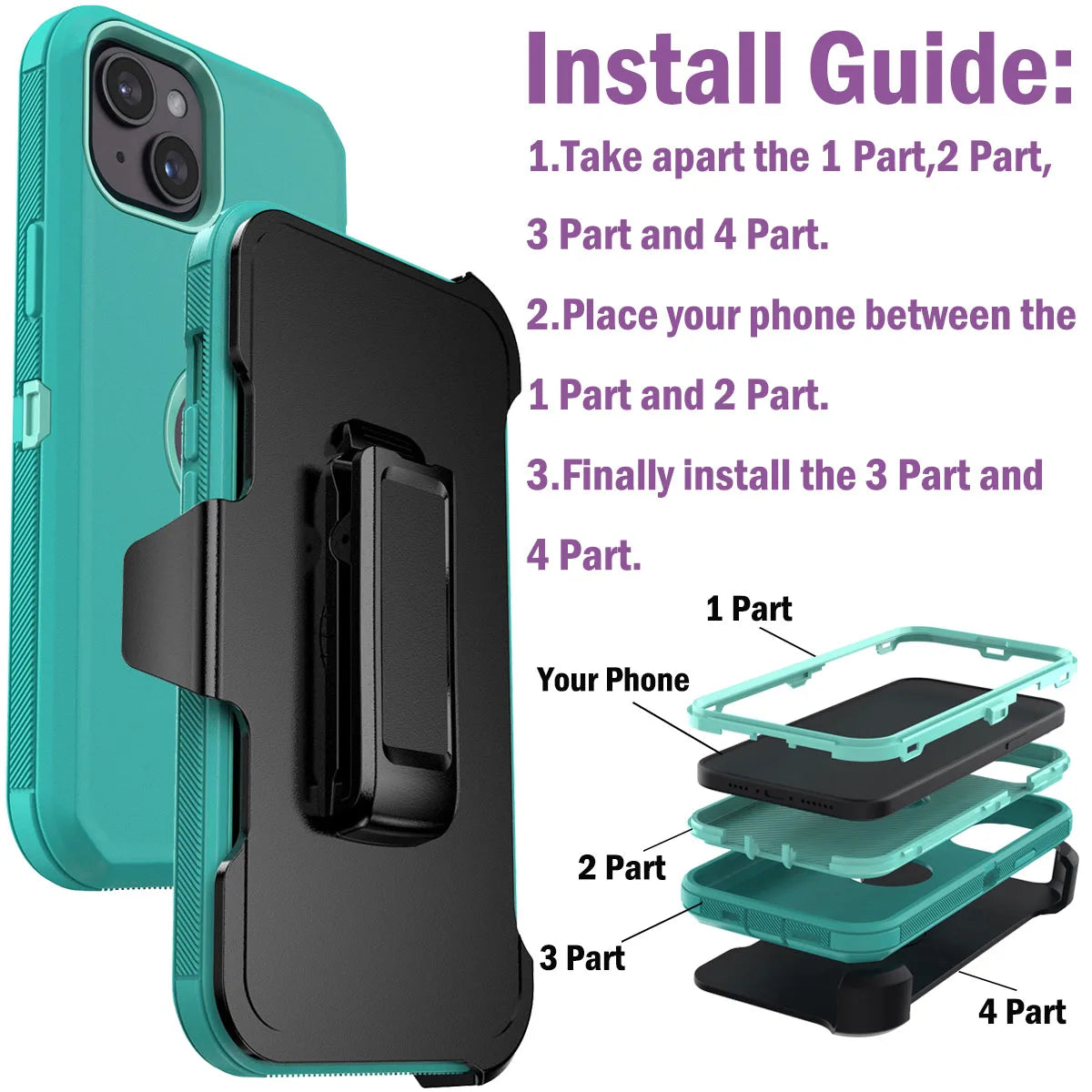 For iPhone 14/14 Plus/14 Pro Shockproof Phone Case Rugged Hybrid Heavy Duty Soft Protective Cover With Belt Clip