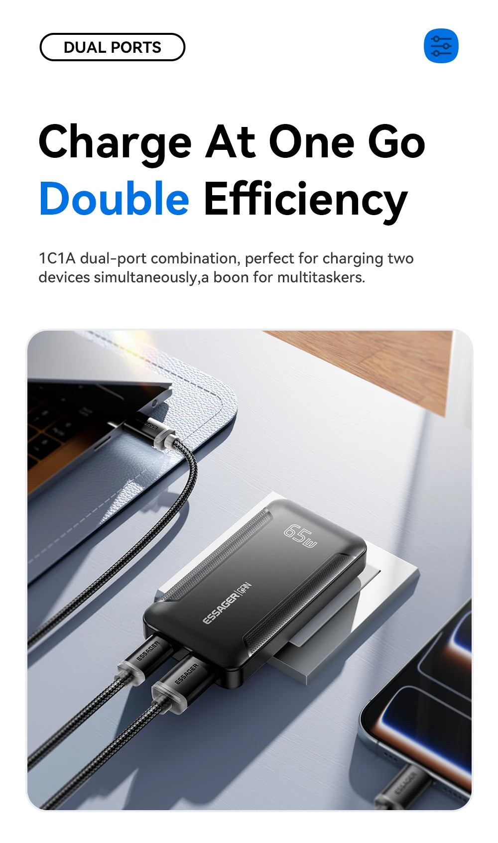 Essager Ultra Thin 65W GaN pro Travel Charger Quick Charge 4.0 PD3.0 Portable Type-C for iPhone 17 16 15Samsung MacBook Laptop